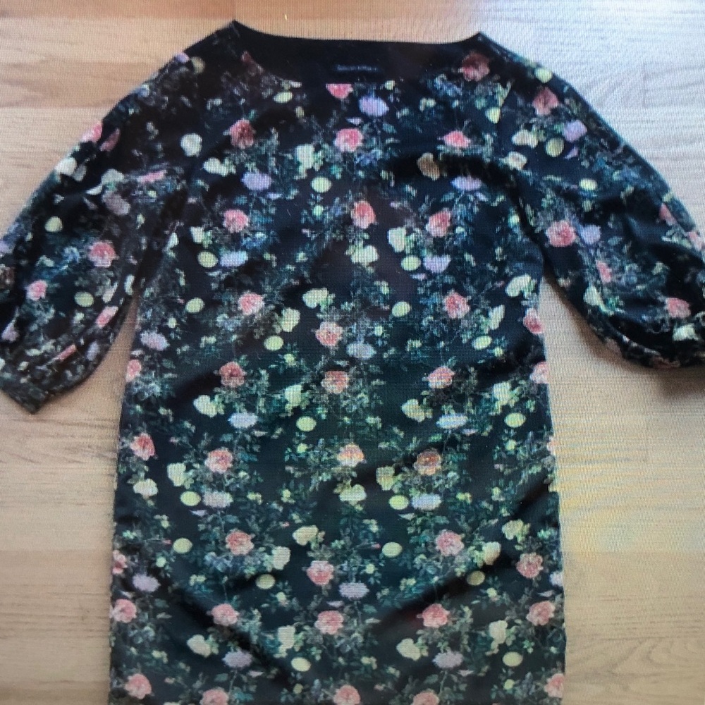 Floral Black Dress with 3/4 Sleeves
